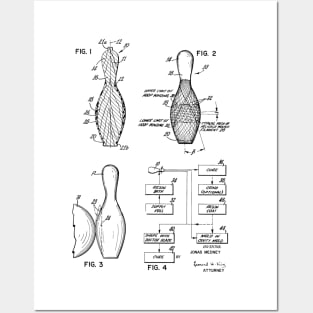 Bowling Pin Vintage Patent Hand Drawing Posters and Art